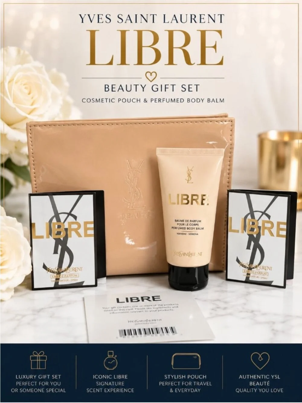 YSL Beauté LIBRE Patent Cosmetic Pouch & Perfumed Body Balm Gift Set